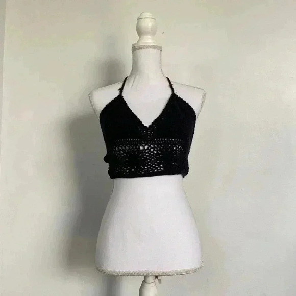 Black crochet halter top. - Picture 1 of 3